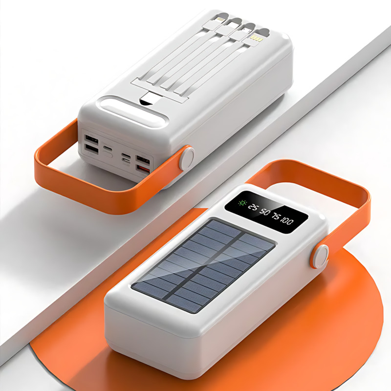 Портативное зарядное AND YM-639CX на солнечной батарее, power bank 120000 mAh с USB и встроенными кабелями фото - 3