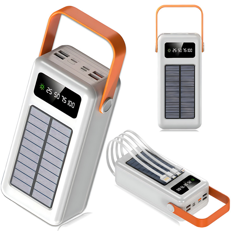 Портативное зарядное AND YM-639CX на солнечной батарее, power bank 120000 mAh с USB и встроенными кабелями фото - 7
