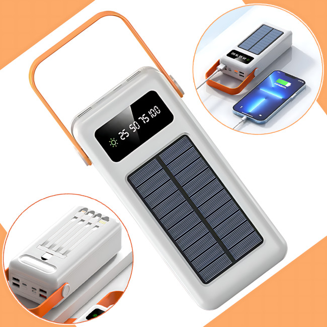 Портативное зарядное AND YM-639CX на солнечной батарее, power bank 120000 mAh с USB и встроенными кабелями