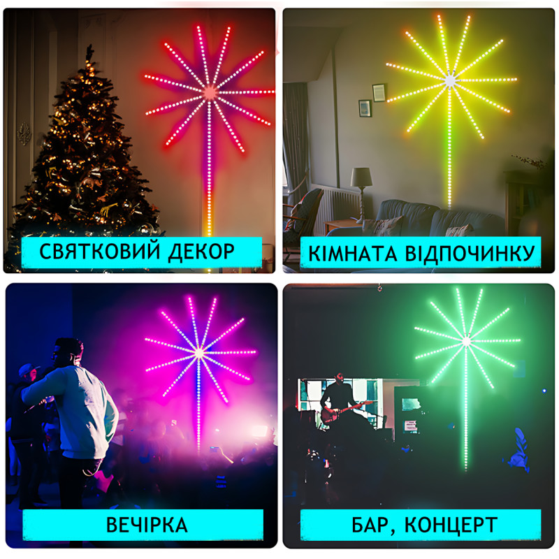 Светодиодный Led фейерверк SFK-18, программируемая USB лента на стену с APP Bluetooth, 1 м + 10 лент по 0.5 м фото - 4