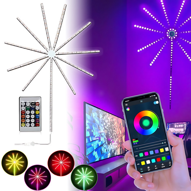 Светодиодный Led фейерверк SFK-18, программируемая USB лента на стену с APP Bluetooth, 1 м + 10 лент по 0.5 м