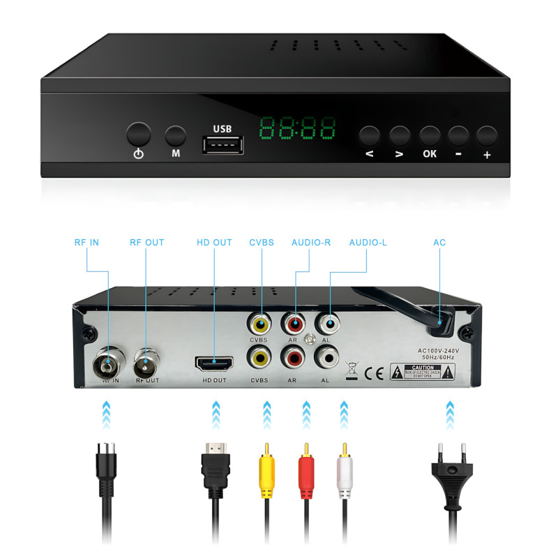 Цифрова приставка YASIN T8000 (DVB-T2) роз'єм під wi-fi, LED-дисплей, підтримка Dolby Digital, металева фото - 3