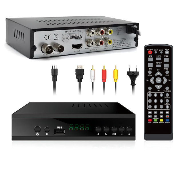 Цифрова приставка YASIN T8000 (DVB-T2) роз'єм під wi-fi, LED-дисплей, підтримка Dolby Digital, металева