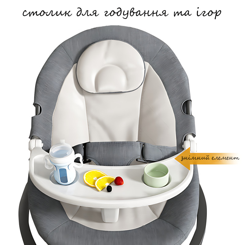 Детская колыбель-качалка электрическая WX-088, с музыкой, Bluetooth, регулировкой спинки, таймером, москитной сеткой, серый фото - 6