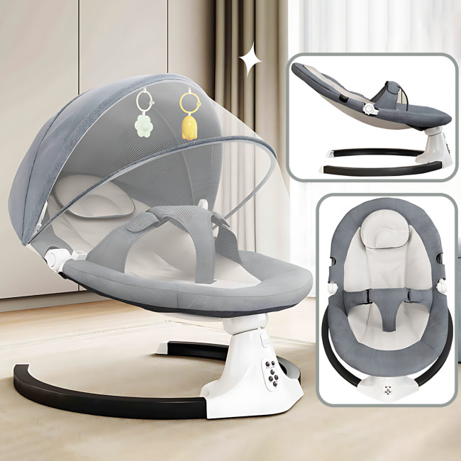 Детская колыбель-качалка электрическая WX-088, с музыкой, Bluetooth, регулировкой спинки, таймером, москитной сеткой, серый