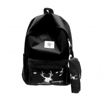 Детский рюкзак набор 4 в 1 с оленем для школы цвет на выбор чёрный