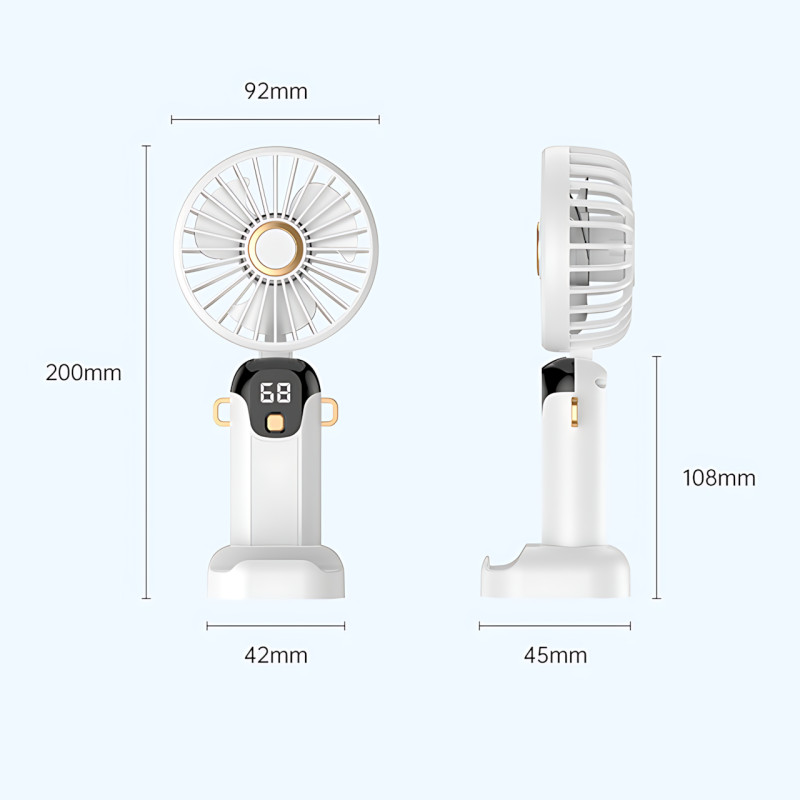 Портативний вентилятор JX-995 з 3 швидкостями обдування, LED-дисплеєм, USB заряджанням і підставкою для телефона Чорний фото - 8