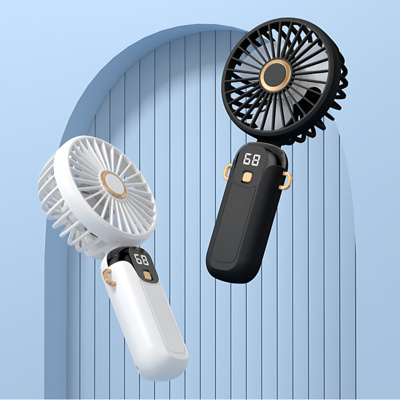 Портативний вентилятор JX-995 з 3 швидкостями обдування, LED-дисплеєм, USB заряджанням і підставкою для телефона Чорний фото - 3