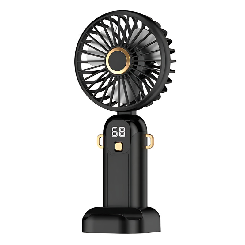 Портативний вентилятор JX-995 з 3 швидкостями обдування, LED-дисплеєм, USB заряджанням і підставкою для телефона Чорний фото - 2