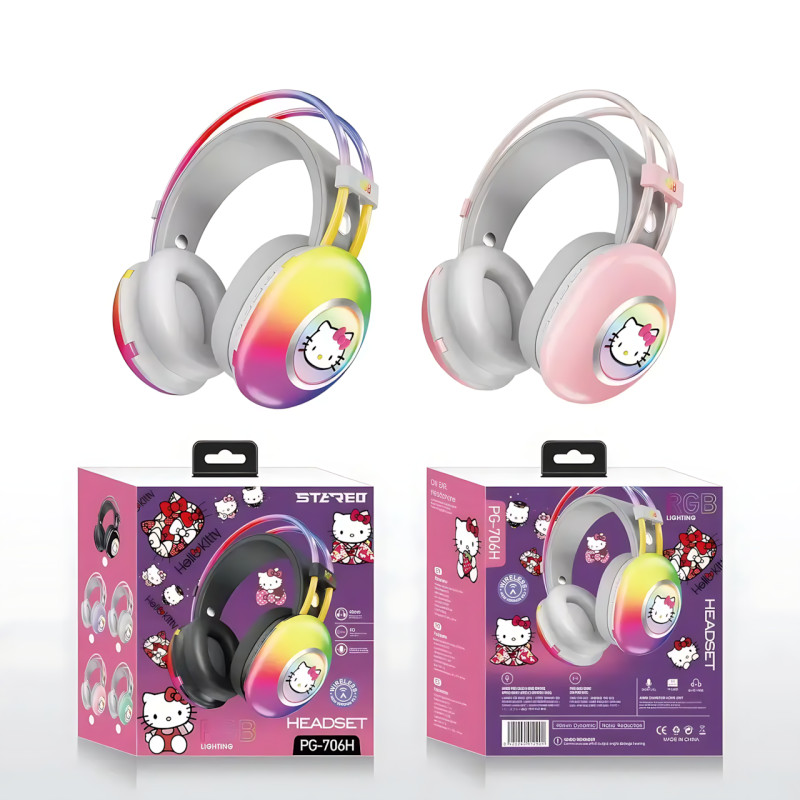 Навушники Bluetooth Hello Kitty PG-706H з RGB підсвічуванням, мікрофоном, підтримкою карт пам'яті фото - 8