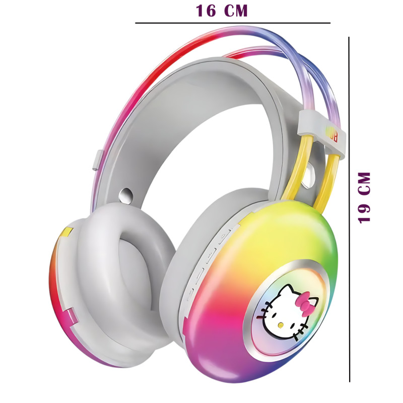 Навушники Bluetooth Hello Kitty PG-706H з RGB підсвічуванням, мікрофоном, підтримкою карт пам'яті фото - 9