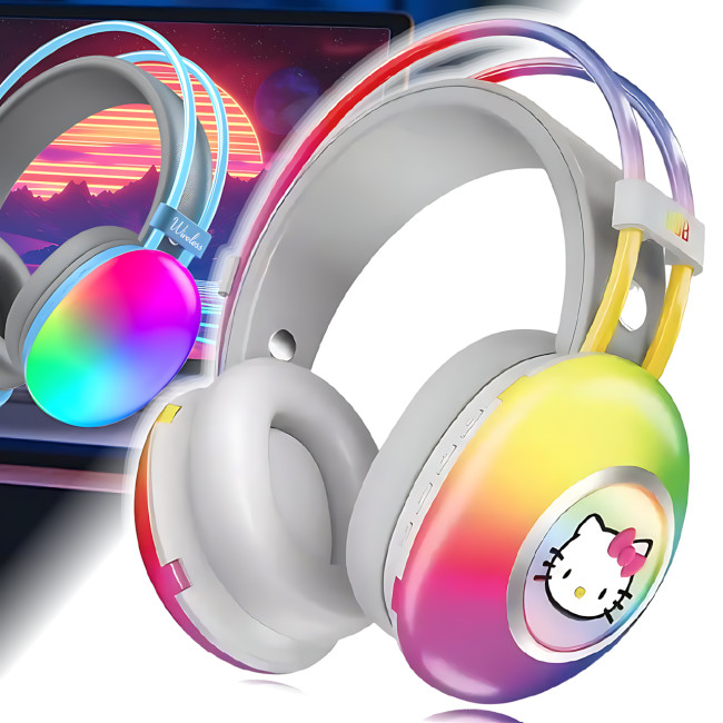 Навушники Bluetooth Hello Kitty PG-706H з RGB підсвічуванням, мікрофоном, підтримкою карт пам'яті