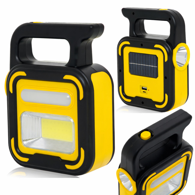 Аккумуляторный фонарь Bailong BL-925 Torch + Solar, COB+LED, Power Bank, солнечная панель, USB, влагозащищённый Черно-желтый