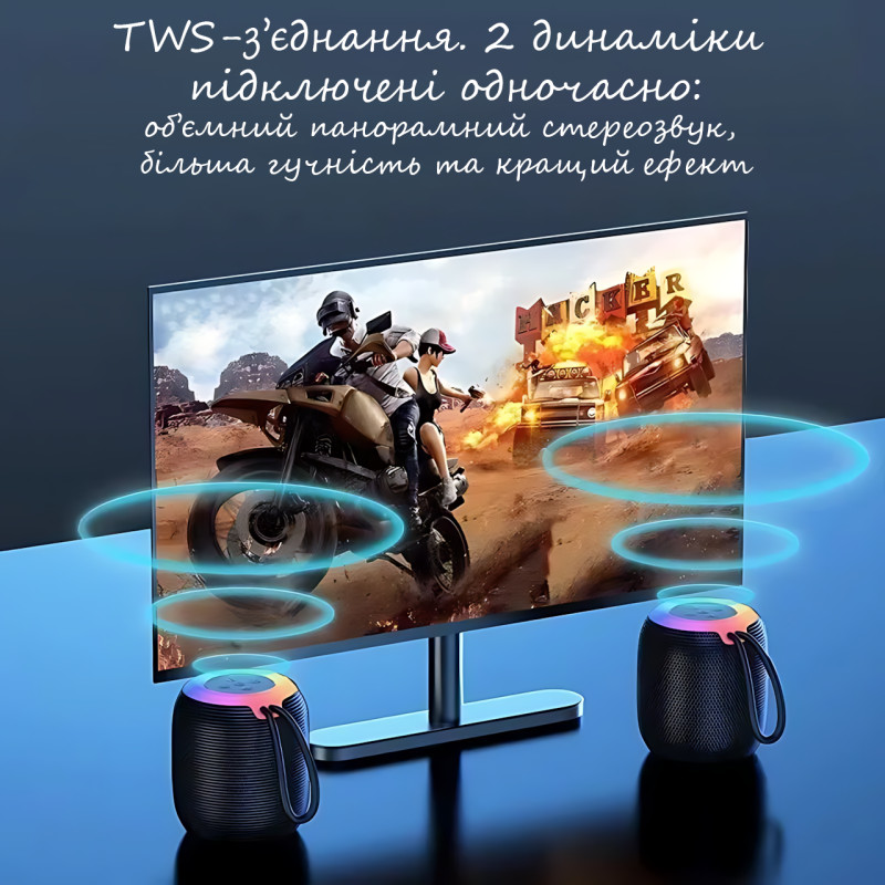 Портативна Bluetooth-колонка UKC SH-309, 5 Вт, 800 мА·год, RGB LED-підсвітка, TWS, FM, USB/TF/AUX, Type-C Синій фото - 7