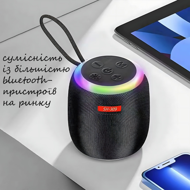 Портативна Bluetooth-колонка UKC SH-309, 5 Вт, 800 мА·год, RGB LED-підсвітка, TWS, FM, USB/TF/AUX, Type-C Синій фото - 6