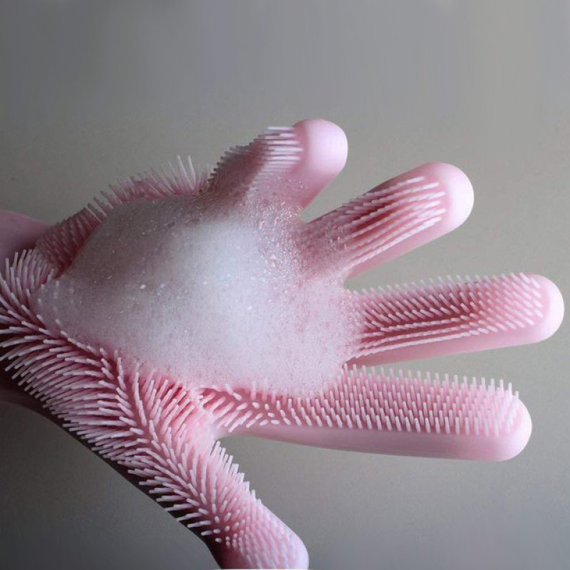 Силіконові багатофункціональні рукавички для миття та чищення Silicone Magic Gloves magic brush з ворсом фото - 3