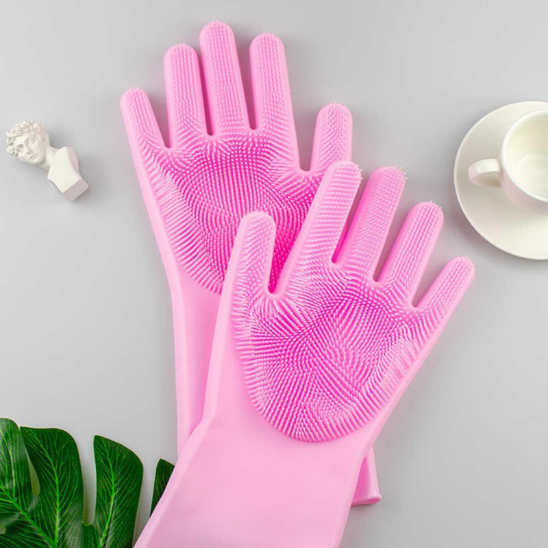 Силіконові багатофункціональні рукавички для миття та чищення Silicone Magic Gloves magic brush з ворсом фото - 5