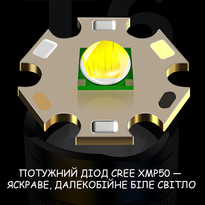 Тактичний LED ліхтар Bailong BL-A91-P50, Cree XMP50, Zoom, 3 режими, USB-зарядка microUSB, акумулятор 18650, вологозахищений фото - 5