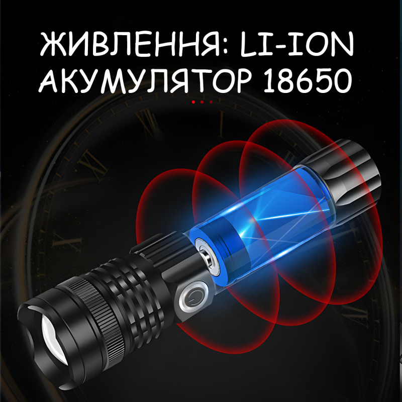 Тактичний LED ліхтар Bailong BL-A91-P50, Cree XMP50, Zoom, 3 режими, USB-зарядка microUSB, акумулятор 18650, вологозахищений фото - 7