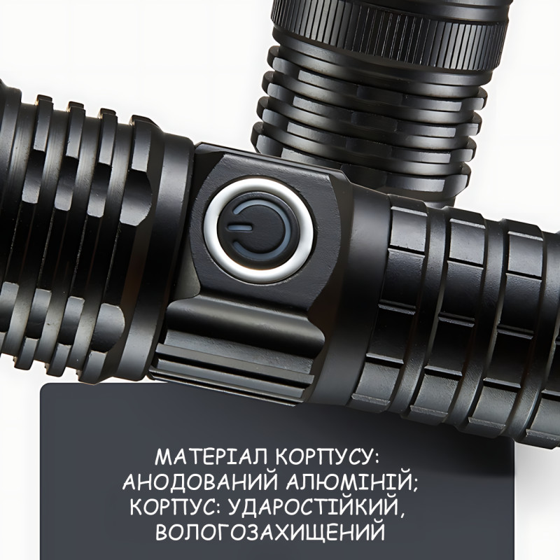 Тактичний LED ліхтар Bailong BL-A91-P50, Cree XMP50, Zoom, 3 режими, USB-зарядка microUSB, акумулятор 18650, вологозахищений фото - 3