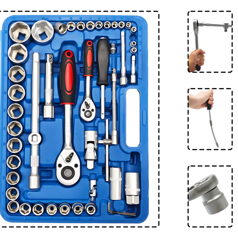 Набір головок ZHONGXIN 94 предмети 1/4" і 1/2" DR, Torx, хром-ванадій, тріскачки, біти, свічкові головки, синій фото - 4