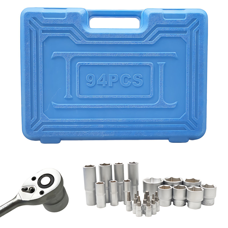 Набір головок ZHONGXIN 94 предмети 1/4" і 1/2" DR, Torx, хром-ванадій, тріскачки, біти, свічкові головки, синій фото - 10