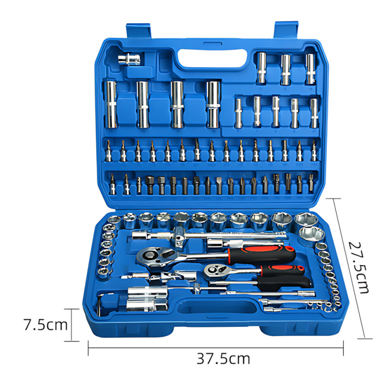 Набір головок ZHONGXIN 94 предмети 1/4" і 1/2" DR, Torx, хром-ванадій, тріскачки, біти, свічкові головки, синій фото - 9