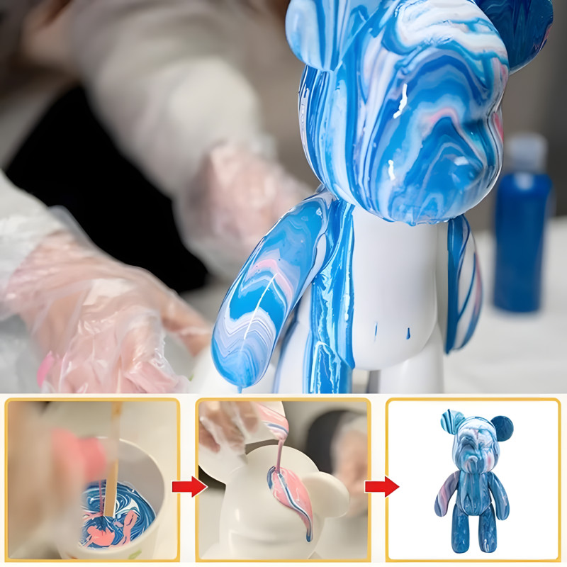 Набір для творчості 23 см флюїдний Ведмедик fluid violent bear bearbrick, з набором фарб фото - 6