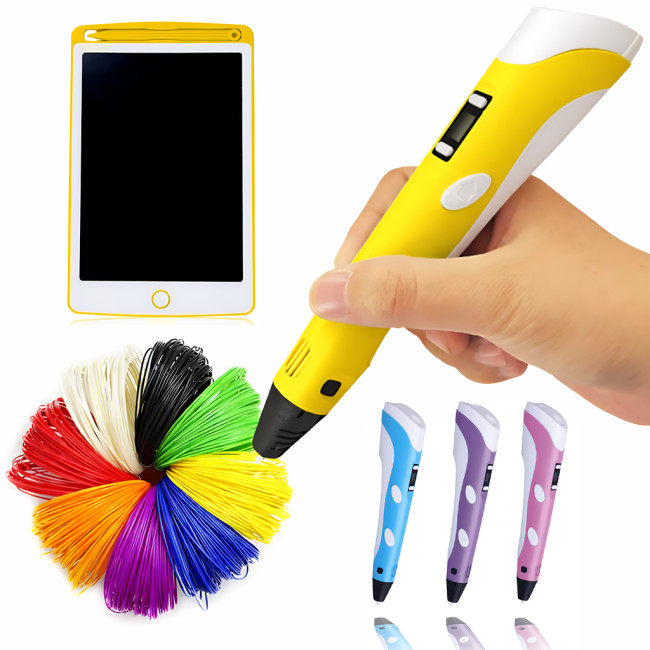 3D-ручка 6 поколения 3DPen-6 с LCD + графический планшет 8.5", набор для 3D-рисования, 100 м PLA, регулировка температуры Желтый
