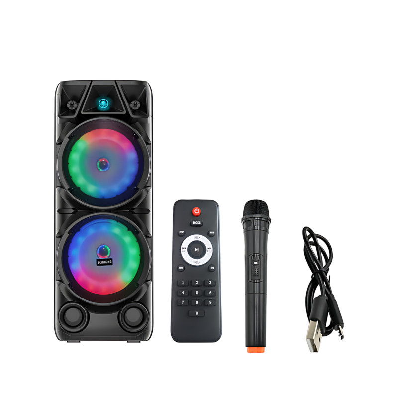 Портативная акустическая система, музыкальная Bluetooth колонка ZQS8210 с пультом и микрофоном, на колесах фото - 9