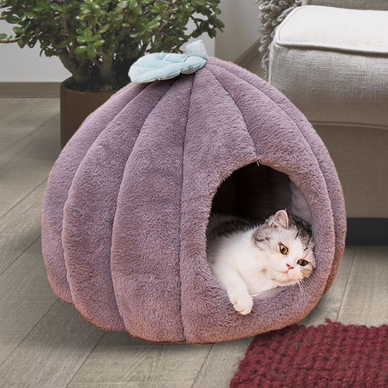 Мягкий домик для животных в виде тыквы, тёплый с мягкой внутренней подушкой 47х37 см Аnimal World фото - 2