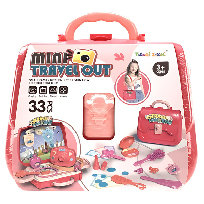 Дитячий косметичний набір сумка Mini Travel Out з аксесуарами, 33 предмети, у рожевій валізі фото - 6