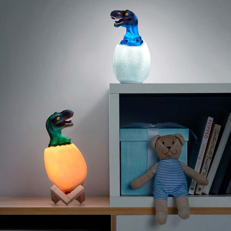 Детский светильник SUNROZ 3D Dinosaur Lamp "Динозаврик в яйце" с пультом ДУ фото - 3
