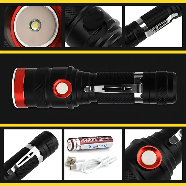 Фонарик ручной Bailong X-BAIL BL-736 T6, 1000 Лм – COB LED, Zoom, SOS, до 10 часов работы, черный