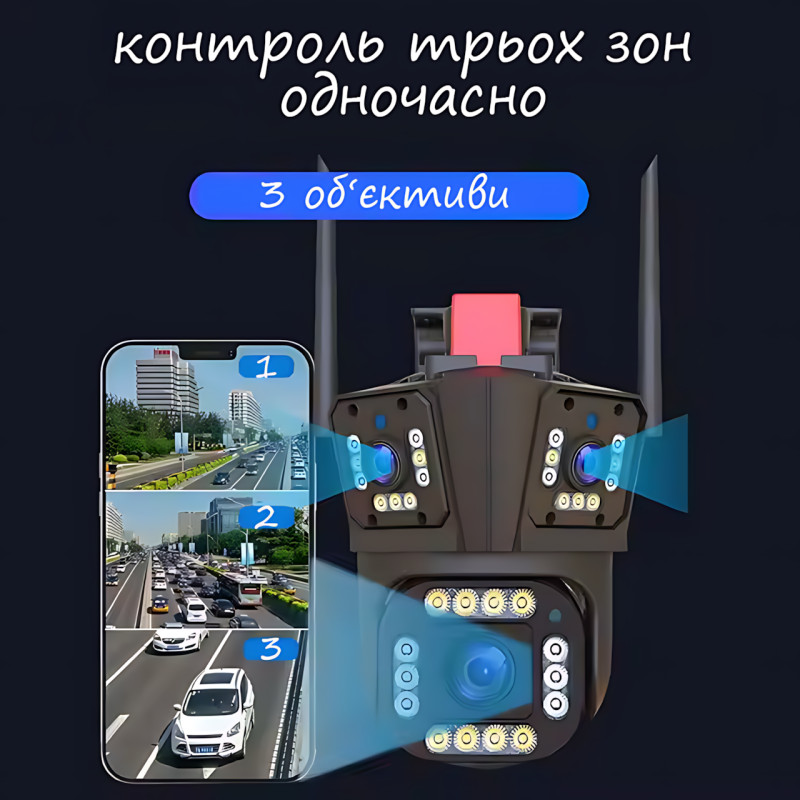 Wi-Fi камера відеоспостереження 5K, вулична IP-камера Wonsdar PW12-5K з трьома об'єктивами та двостороннім звуком фото - 8