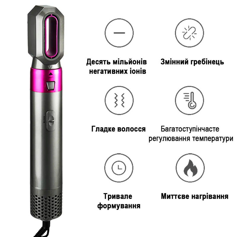 Мультистайлер 5 в 1 Hot Air Styler фен стайлер для завивки и выпрямления волос с 5 насадками фото - 3