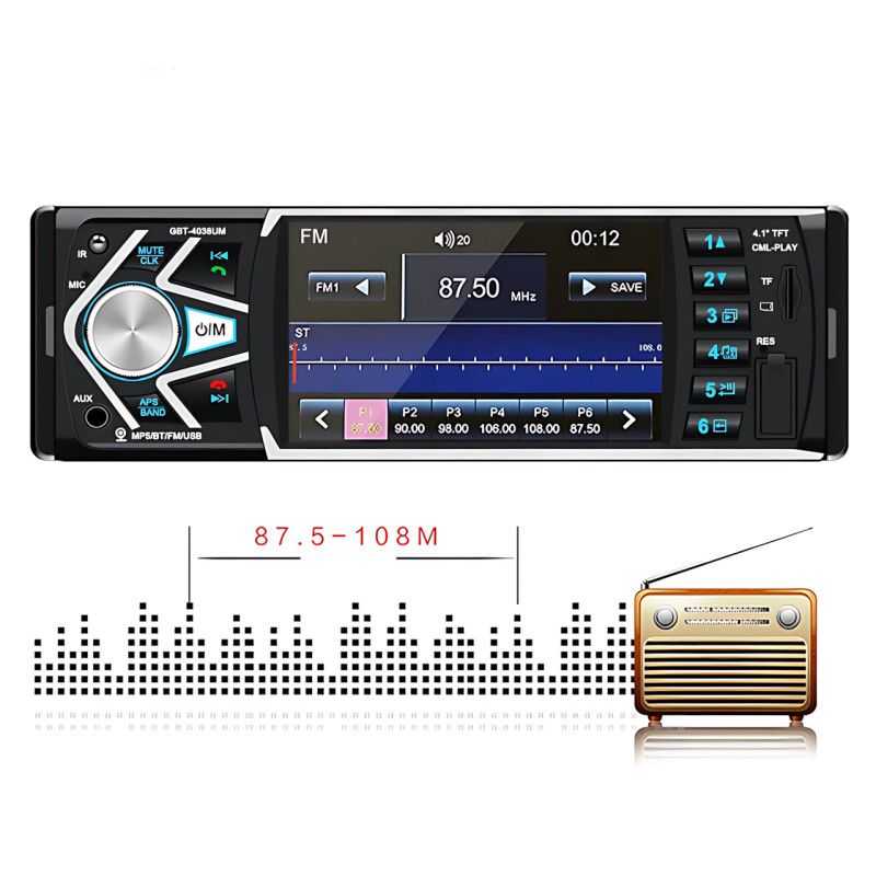 Автомагнітола MP5 4038 з екраном 4.1" TFT HD, підтримкою відео та FM-тюнером фото - 9