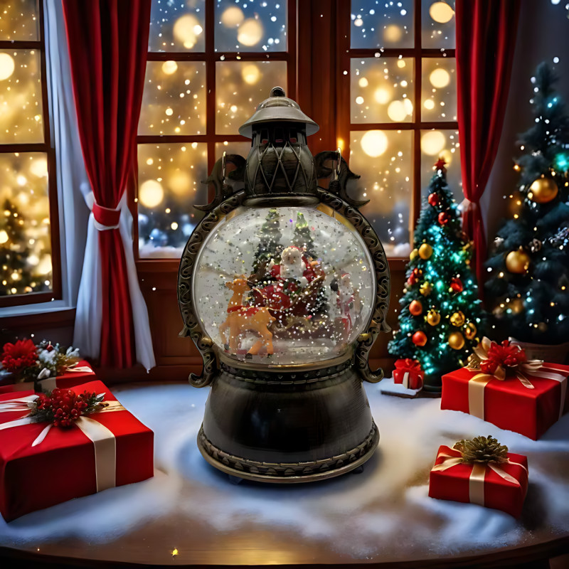 Снежный шар-фонарь «Дед Мороз» SH2515 с автоподдувом, LED-подсветкой и музыкой, декоративный USB-фонарь с эффектом снегопада фото - 6