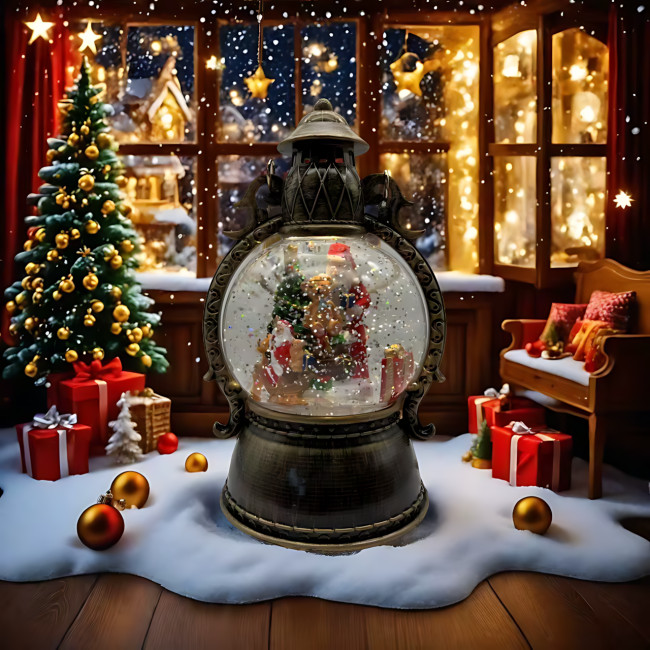 Снежный шар-фонарь «Дед Мороз» SH2515 с автоподдувом, LED-подсветкой и музыкой, декоративный USB-фонарь с эффектом снегопада