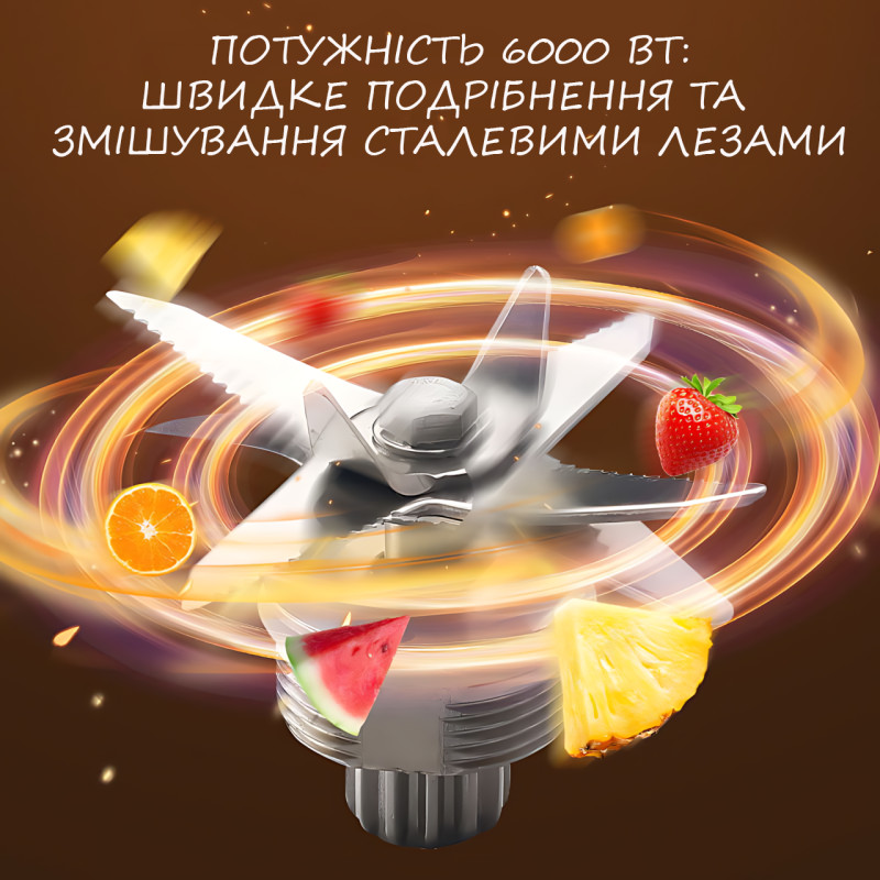 Блендер SOKANY SK-999 з насадкою-подрібнювачем, 6000 Вт, чаша 2.5 л, 15 режимів роботи, робота від мережі фото - 4