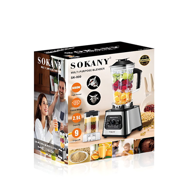 Блендер SOKANY SK-999 з насадкою-подрібнювачем, 6000 Вт, чаша 2.5 л, 15 режимів роботи, робота від мережі фото - 10