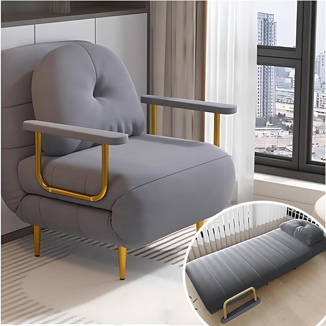 Кресло-кровать раскладное 3-в-1 DR-65, софа, шезлонг с металлическим каркасом, тканью антикоготь, подушкой, подлокотниками, серый