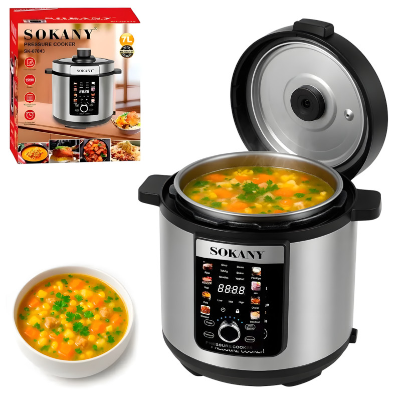 Мультиварка-скороварка Sokany SK-07043 — 7 л, 1500 Вт, антипригарна чаша, сенсорне керування, 15 програм фото - 5