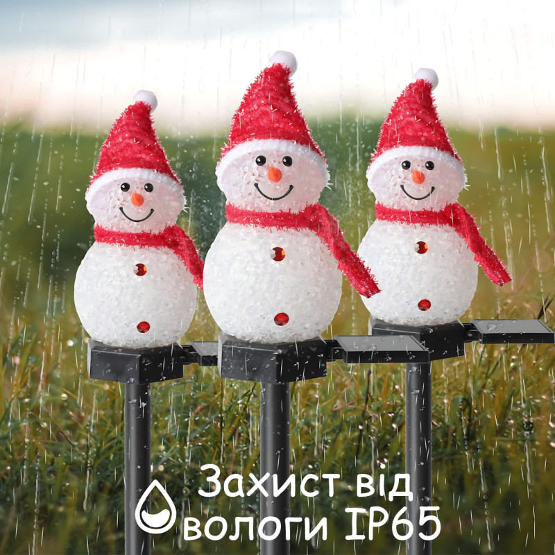 Солнечный садовый фонарь Amhomely «Снеговик»  — праздничное украшение, LED, IP65 белый с желтым фото - 7