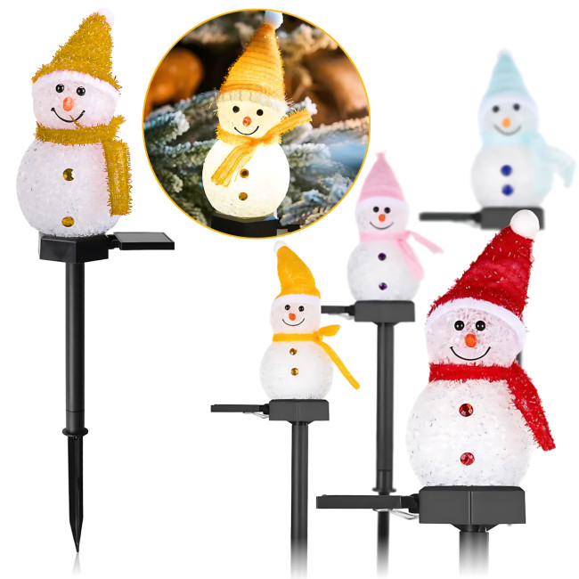 Солнечный садовый фонарь Amhomely «Снеговик»  — праздничное украшение, LED, IP65 белый с желтым