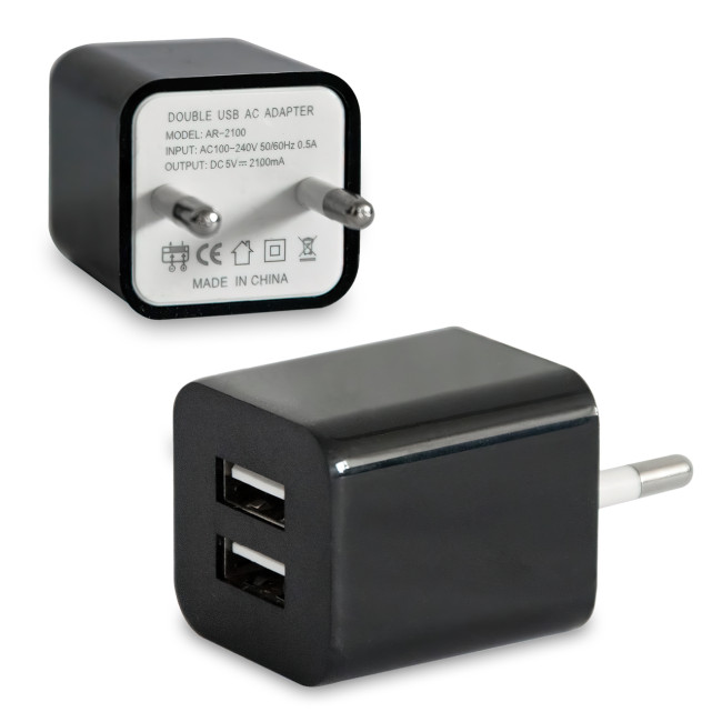 Адаптер живлення CUBE Pro від мережі 100-240 В 2 USB,  1 А/2.1A, чорний, глянсовий