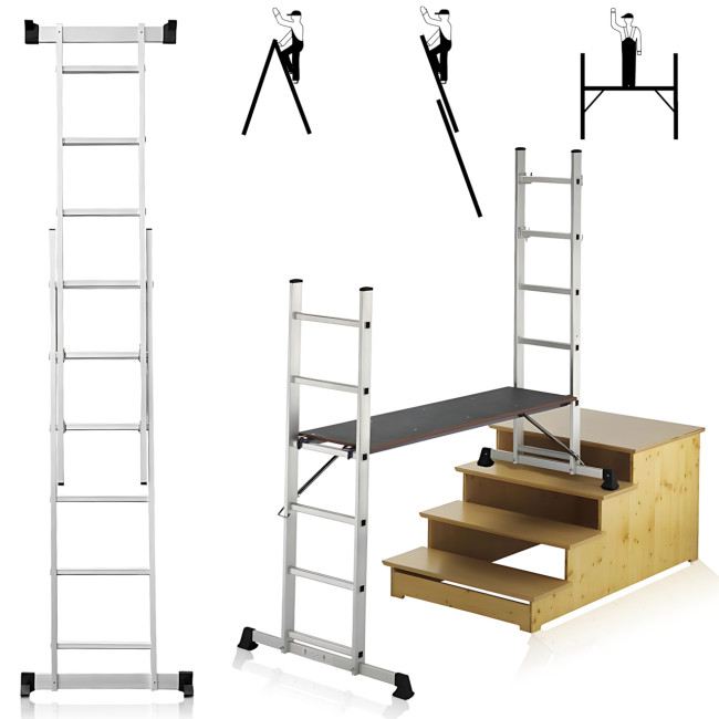 Алюминиевая лестница-стремянка-помост 3в1 DLSL-101-6, трансформер, до 150 кг, платформа, лестница, 2.8 метра