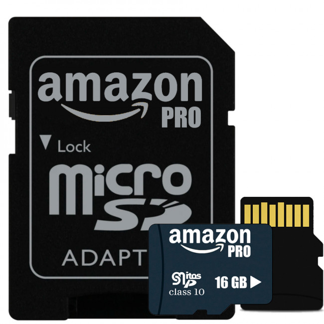 Карта памяти MIcroSD + Переходник 16GB SD AMAZON PRO, Class 10, Black
