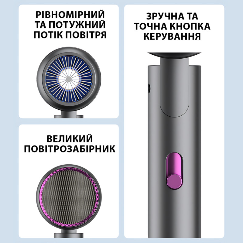 Фен для волосся складаний стайлер Air Blower LY-811, потужність 1800 Вт, 3 швидкості, іонізація, сірий фото - 4