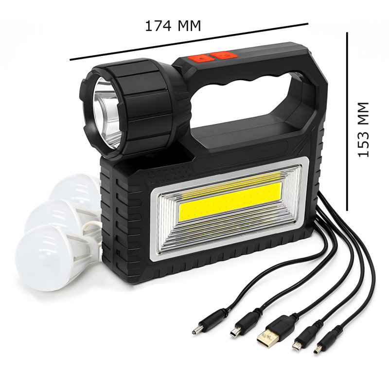 Сонячна зарядна станція OK-718S-A з LED+COB ліхтарем 10 Вт, PowerBank, сонячна панель, 3 виносні лампи, акумуляторна ручна фото - 7